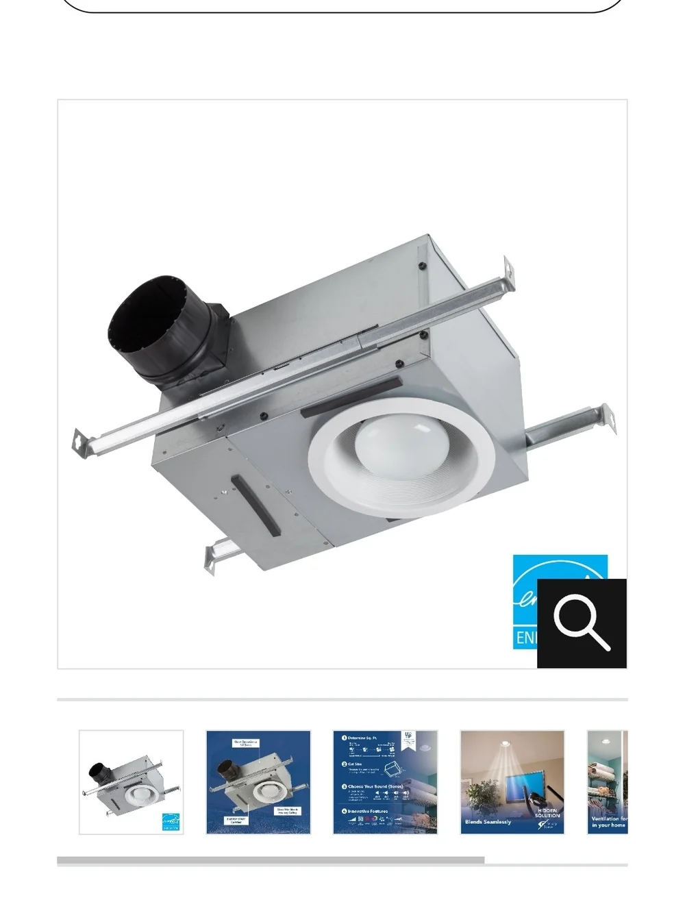 744 White Recessed Bath Fan with Light New In Sealed Box